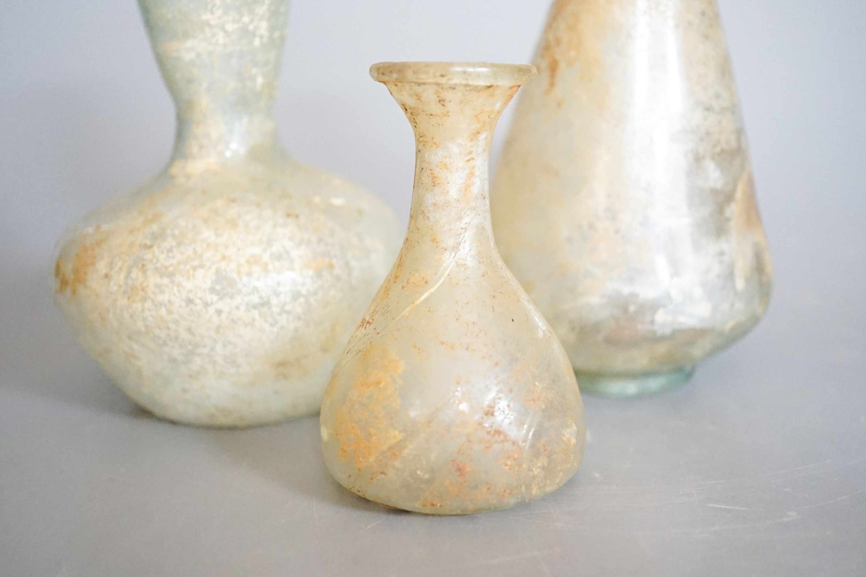 Three Roman glass vessels 14cm